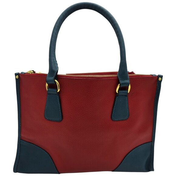 Borse in Pelle Made in Italy Red Blue Leather Satchel Handbag Gold Hardware Tote - Picture 6 of 16